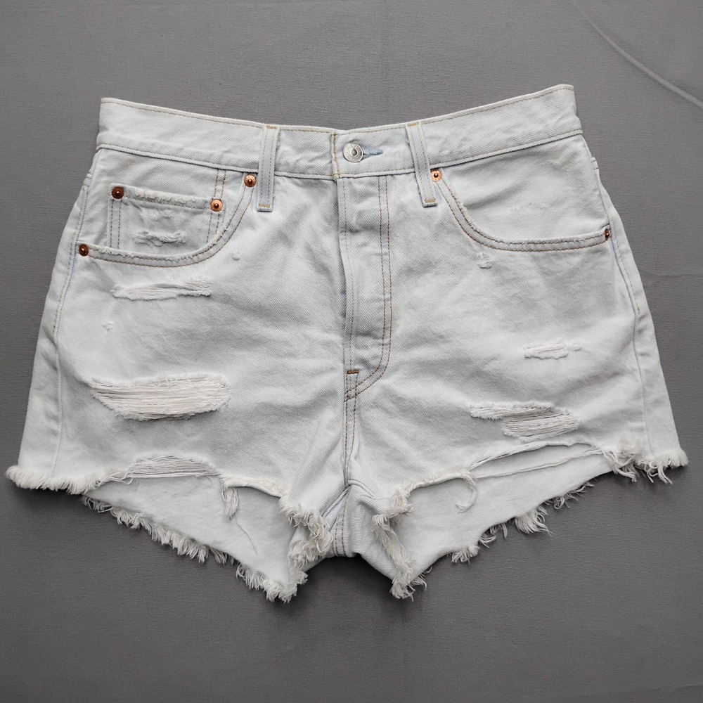Levis 501 Original High Rise Distressed Denim Shorts Light Wash 30 - Picture 4 of 10